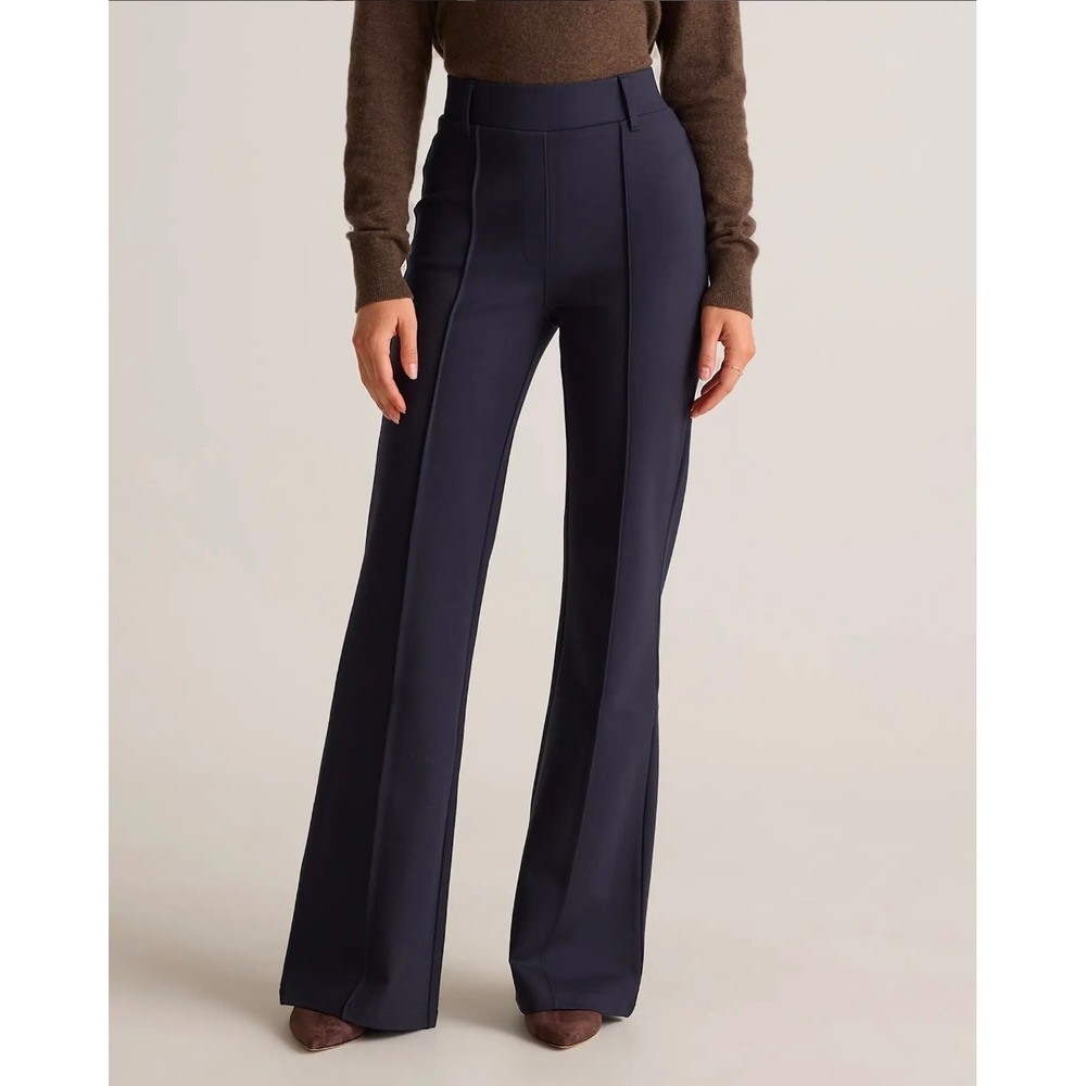 New Quince Ultra-Stretch Ponte Flare Leg Pants Navy Blue High Rise Size XS